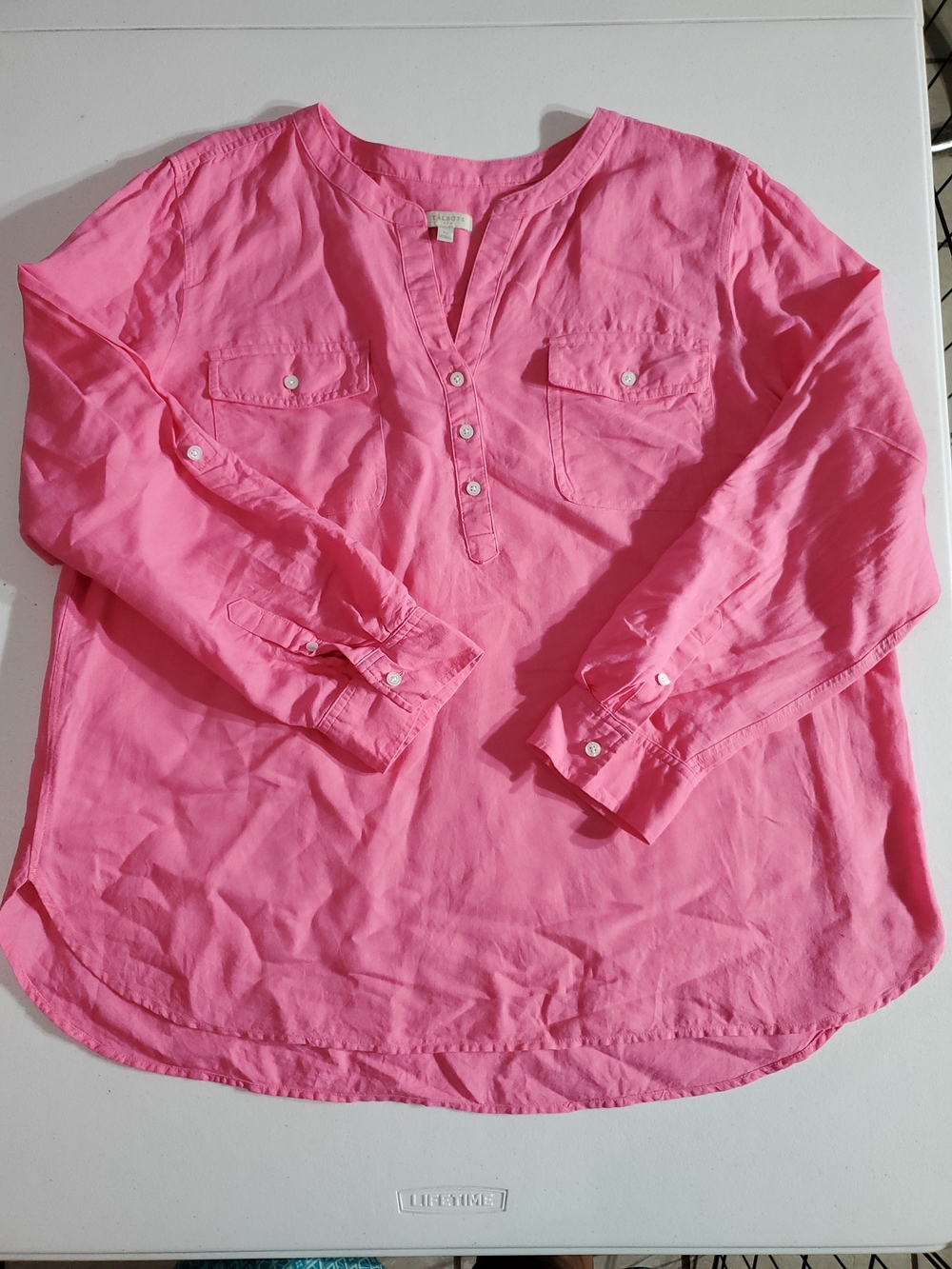 Talbots Pink Long-Sleeve Henley Blouse